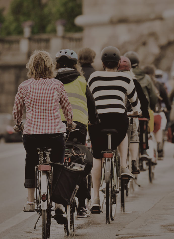 Cyclists riding through the city
